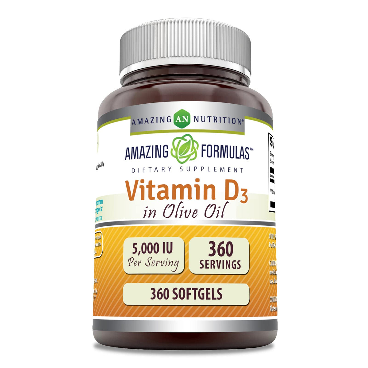 Amazing Nutrition Vitamin D3 5000 IU softgels bottle front view