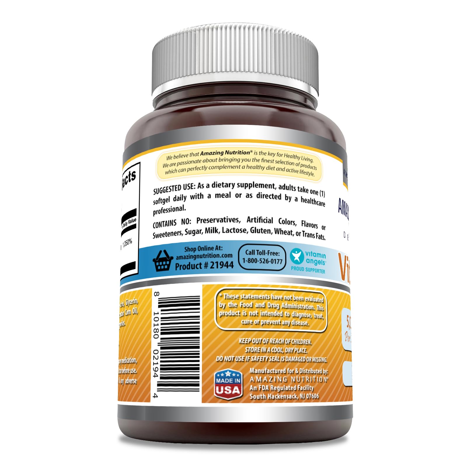 Amazing Nutrition Vitamin D3 5000 IU Softgels side view