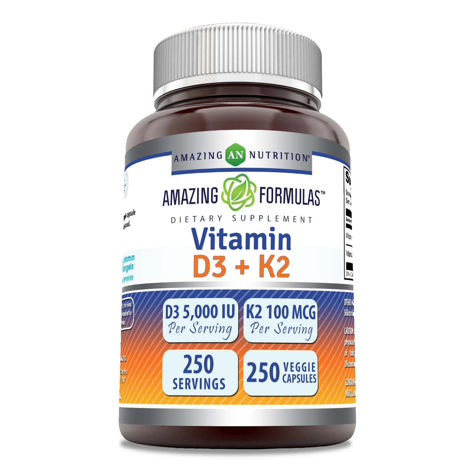 Amazing Nutrition Vitamin D3 5000 IU with K2 100 Mcg supplement bottle front view