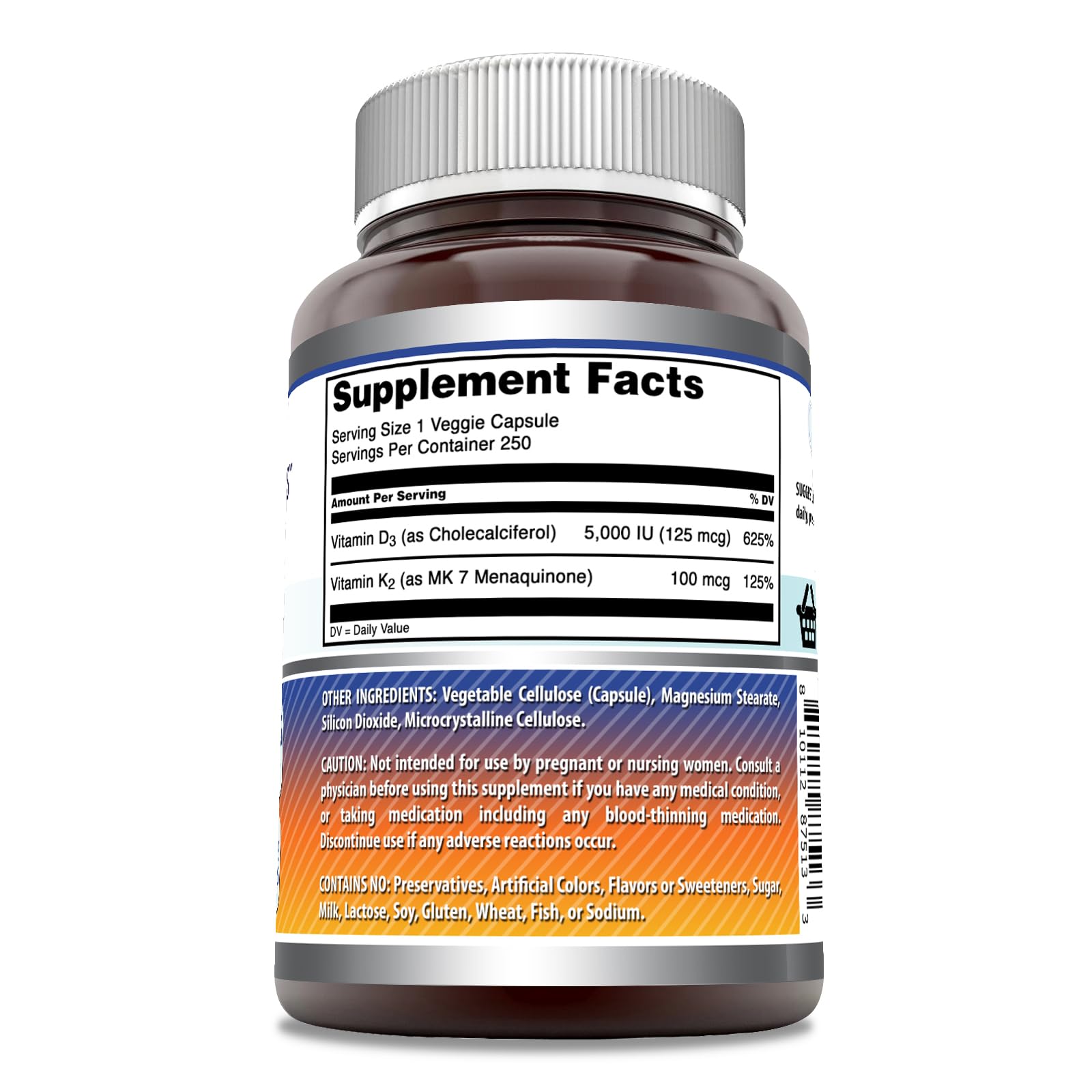 Amazing Nutrition Vitamin D3 K2 supplement bottle side view