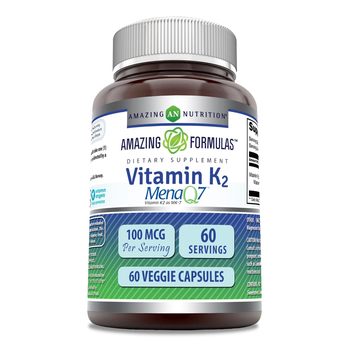 Amazing Nutrition Vitamin K2 Menaq7 MK7 100 Mcg supplement front view