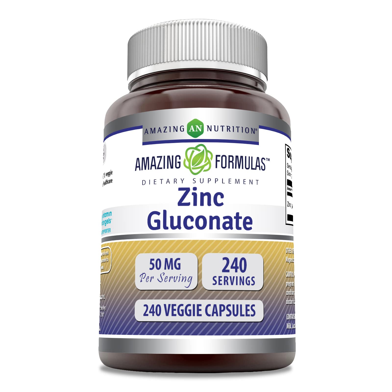 Amazing Nutrition Zinc Gluconate 50mg Supplement bottle front view