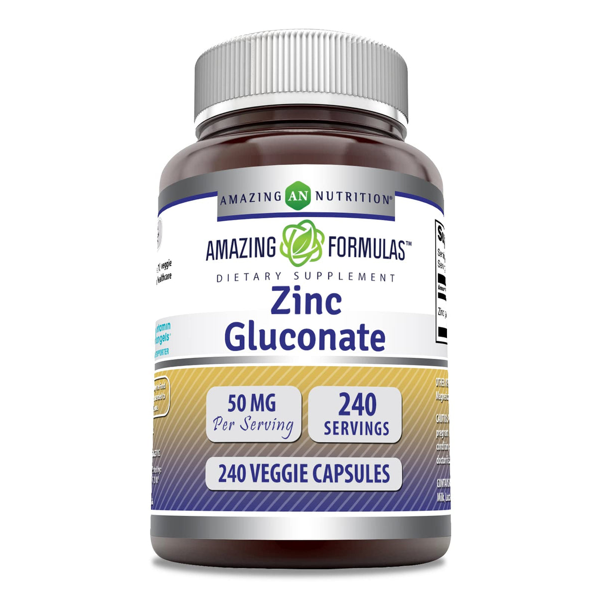 Amazing Nutrition Zinc Gluconate 50mg Supplement bottle front view