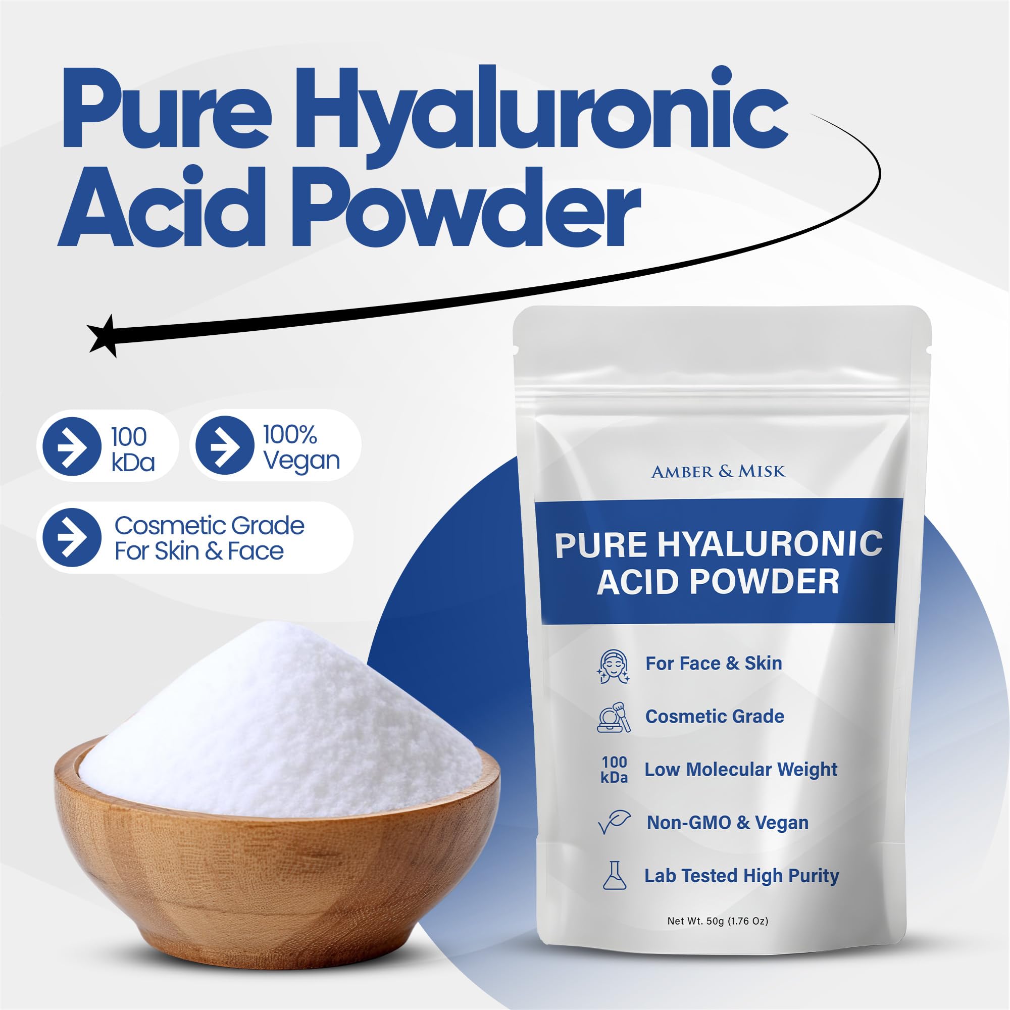 Amber & Misk Hyaluronic Acid Powder scoop included