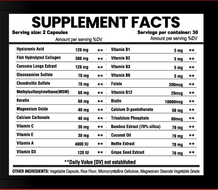 Ambition Exclusive Wear Biotin Collagen Keratin supplement ingredients list