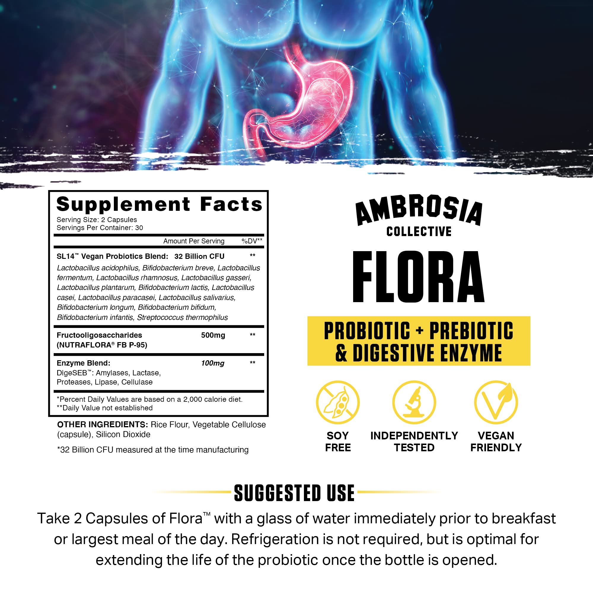 Ambrosia Flora Probiotic Capsules side view showing label