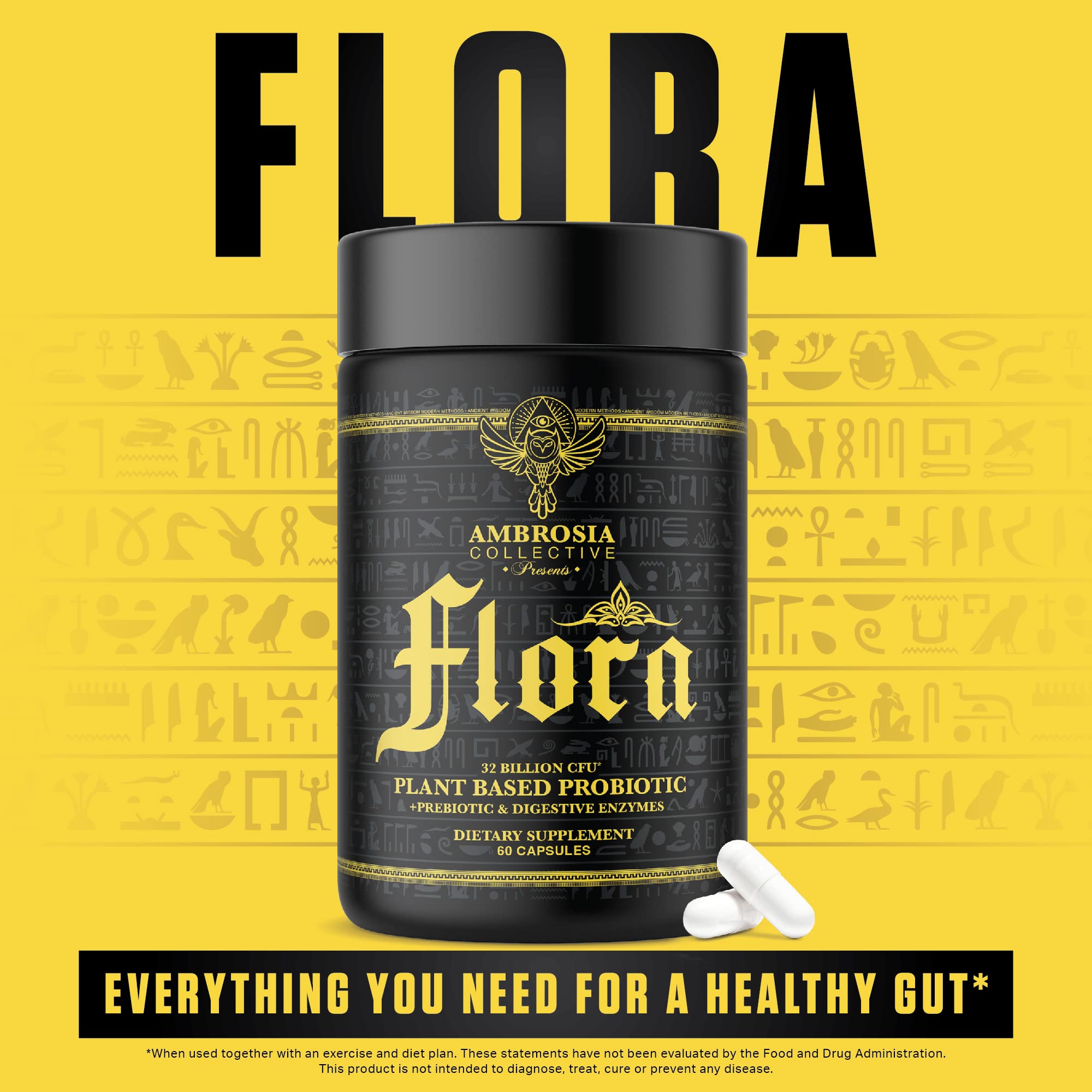 Ambrosia Flora Probiotic Capsules with a glass of water