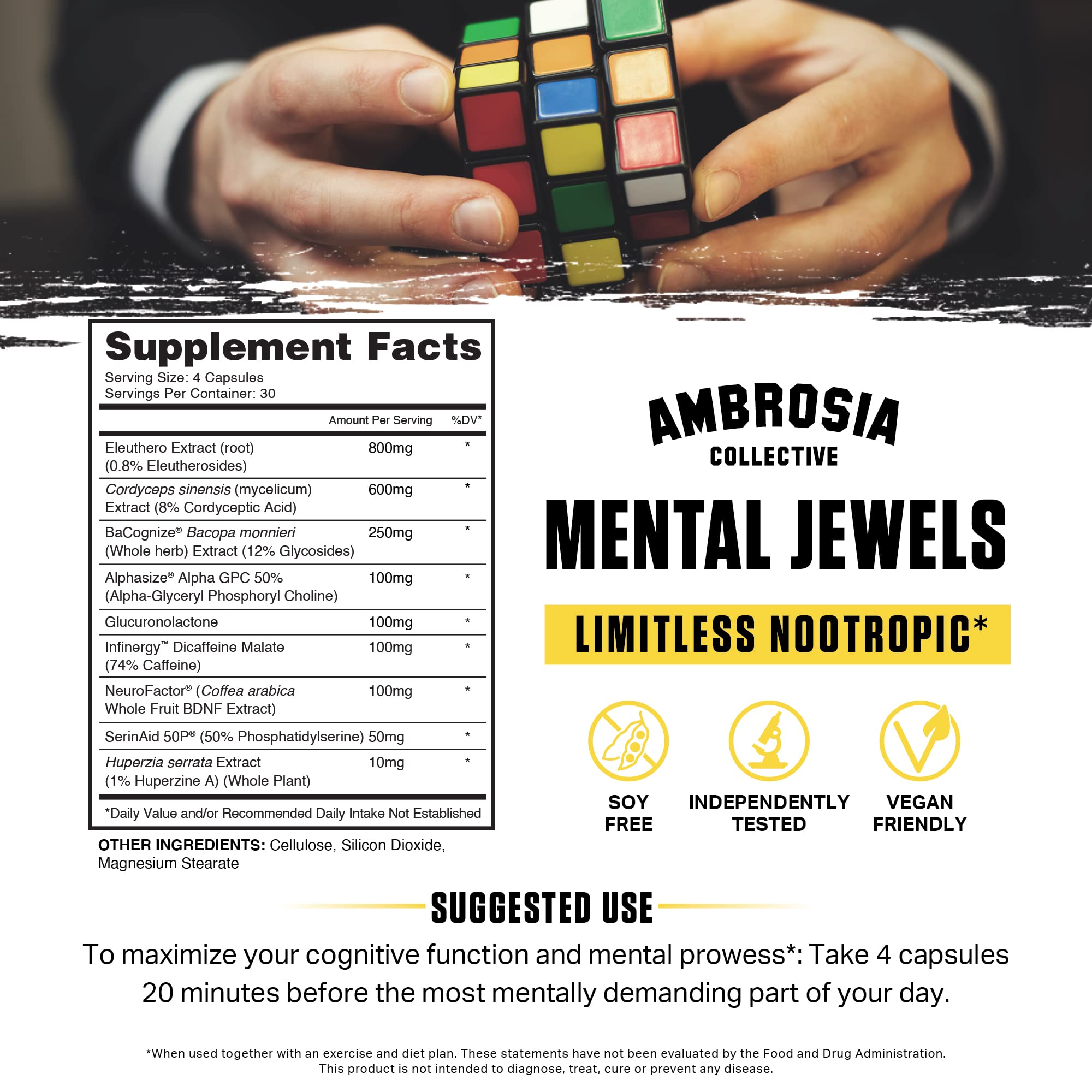 Ambrosia Mental Jewels 120 veggie capsules side view