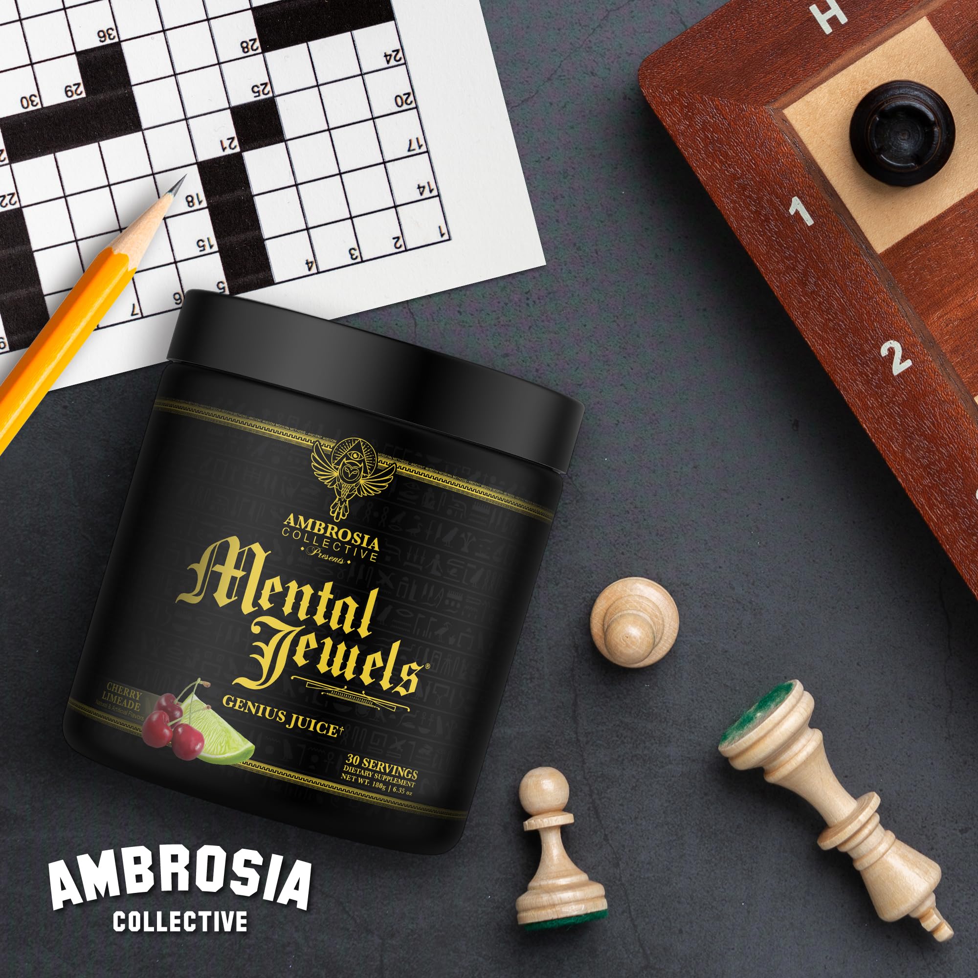Ambrosia Mental Jewels Cherry Limeade Powder mixed in a glass