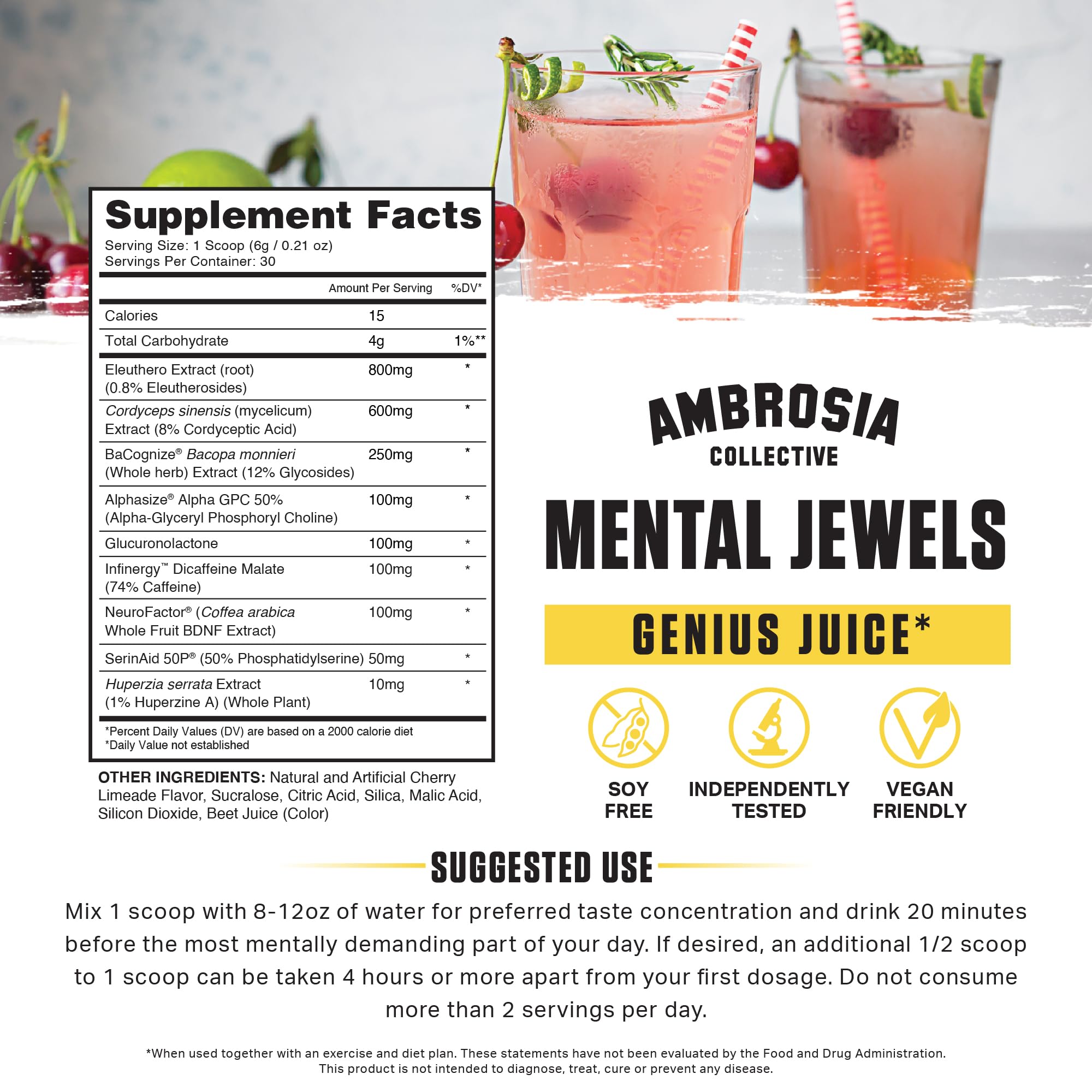 Ambrosia Mental Jewels Cherry Limeade Powder packaging