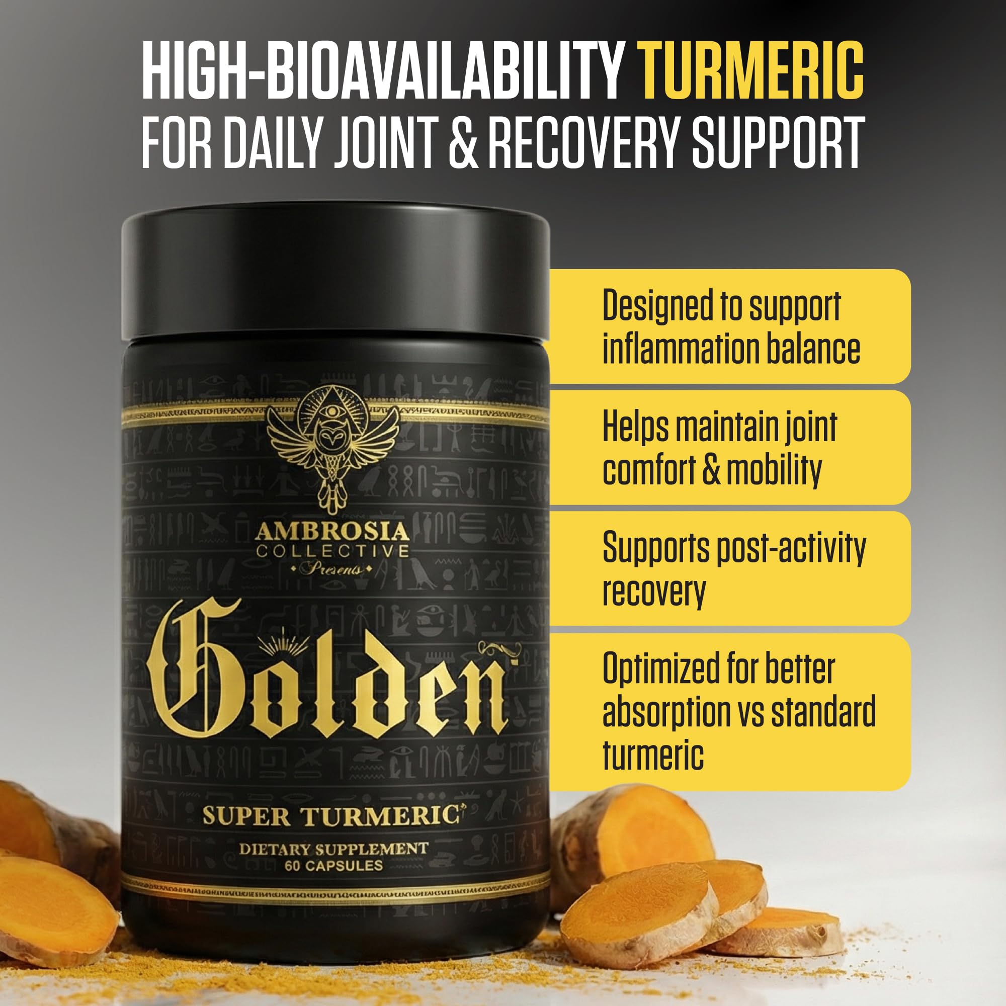 Ambrosia Super Turmeric with HydroCurc 60 capsules bottle side view