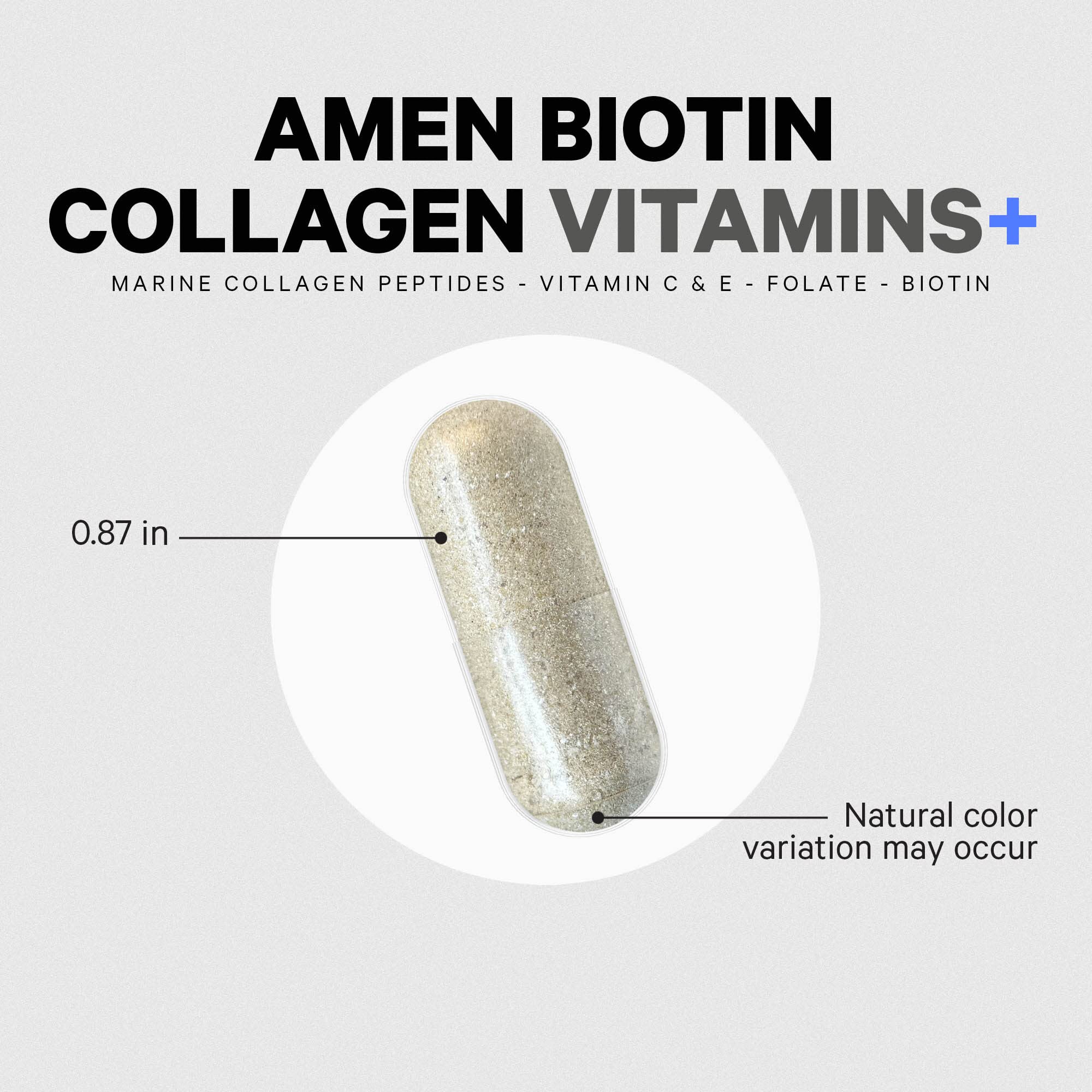 Amen Biotin Collagen Vitamins+ 10,000 mcg bottle with lifestyle background