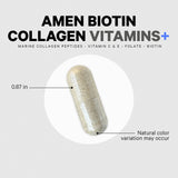Amen Biotin Collagen Vitamins+ 10,000 mcg bottle with lifestyle background