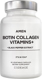 Amen Biotin Collagen Vitamins+ 10,000 mcg front view of bottle