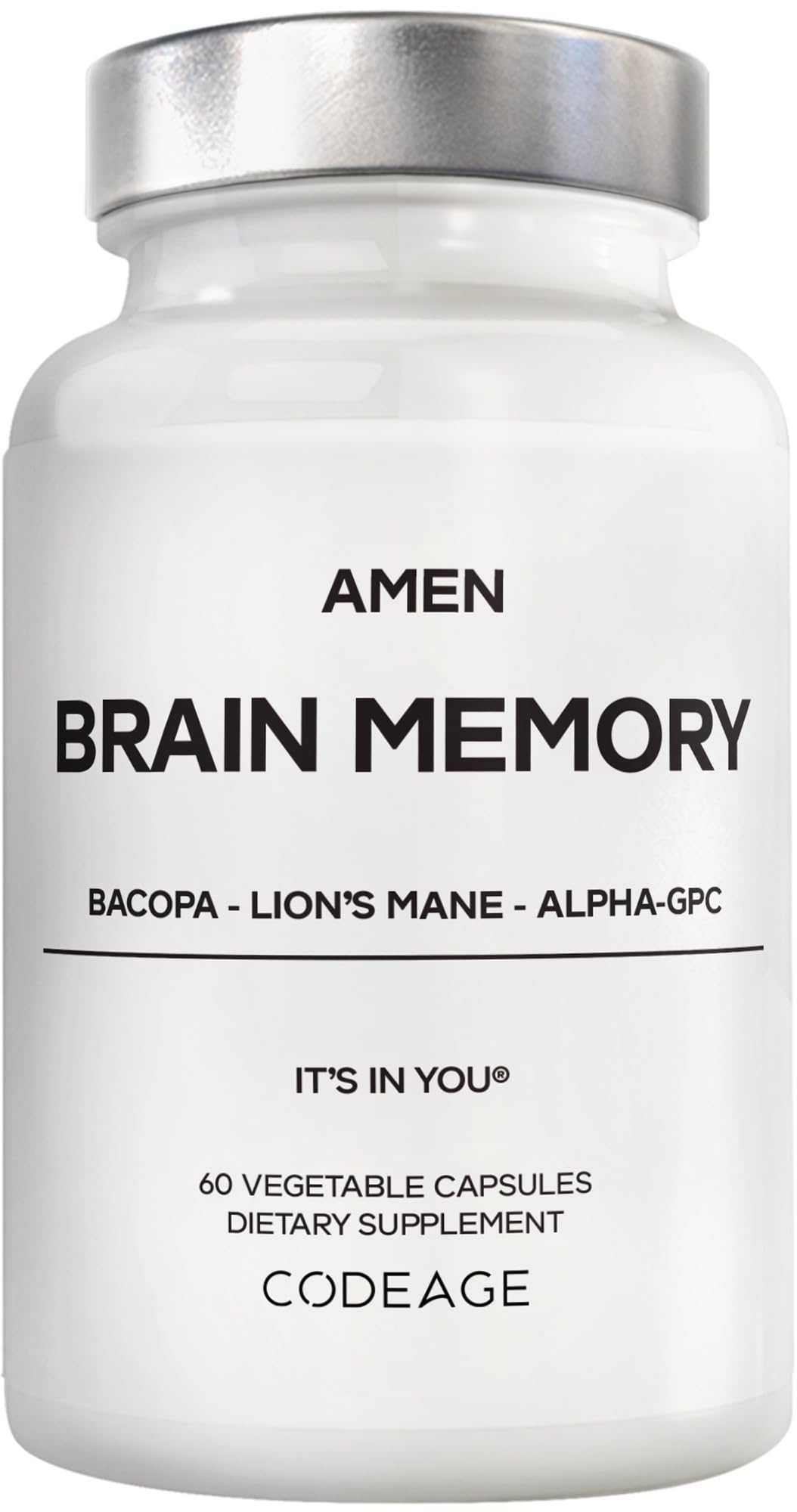 Amen Brain Memory supplement bottle front view with 30 capsules