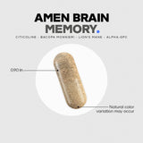 Amen Brain Memory supplement bottle with a backdrop of herbs