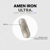 Amen Iron Ultra Supplement 65mg bottle with a measuring spoon