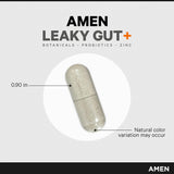 Amen Leaky Gut+ Supplement Capsules with a glass of water