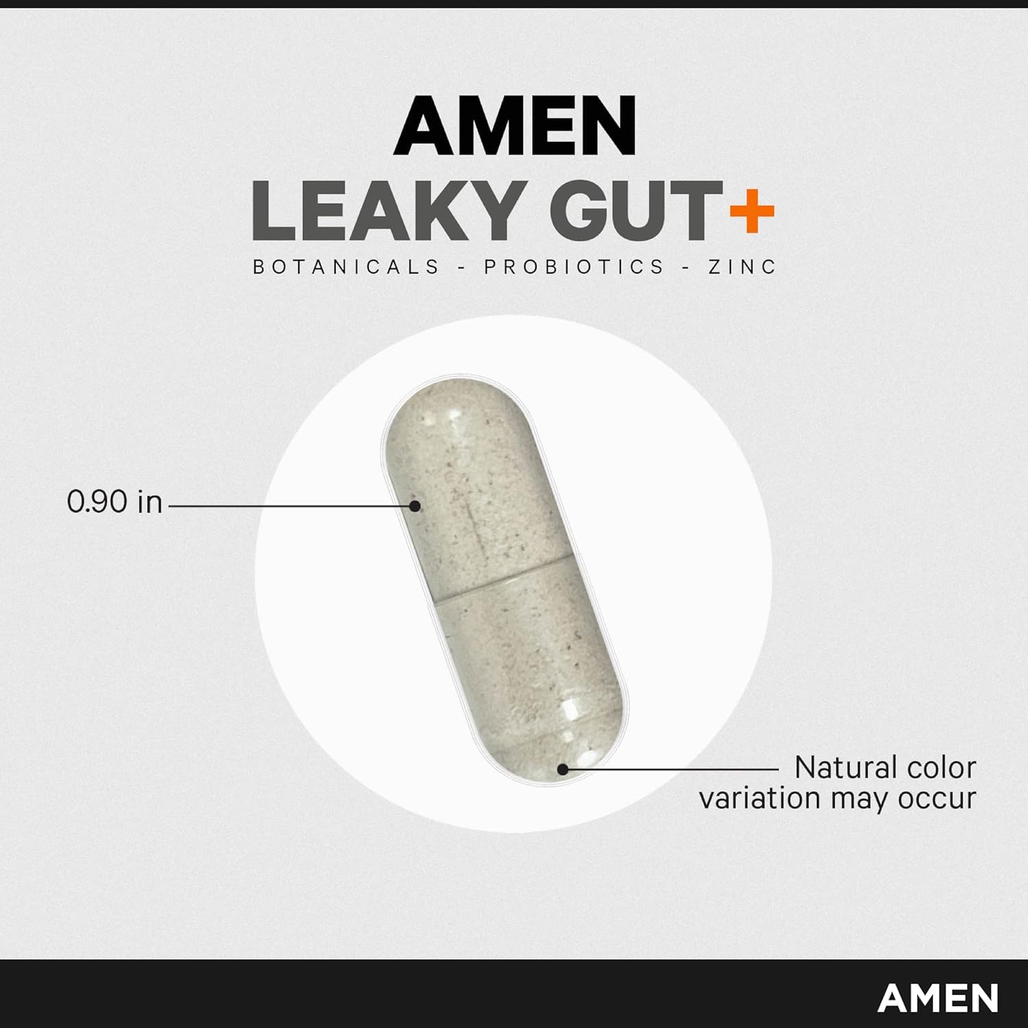 Amen Leaky Gut+ Supplement displayed with a glass of water