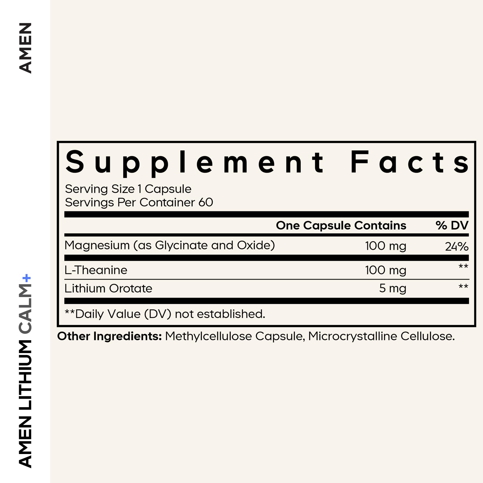Amen Lithium Calm+ supplement capsules close-up