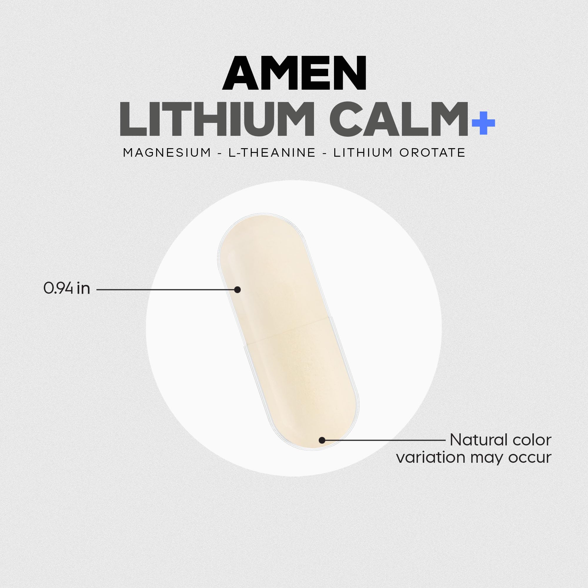 Amen Lithium Calm+ supplement with a glass of water