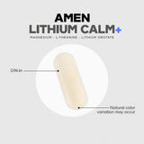 Amen Lithium Calm+ supplement with a glass of water