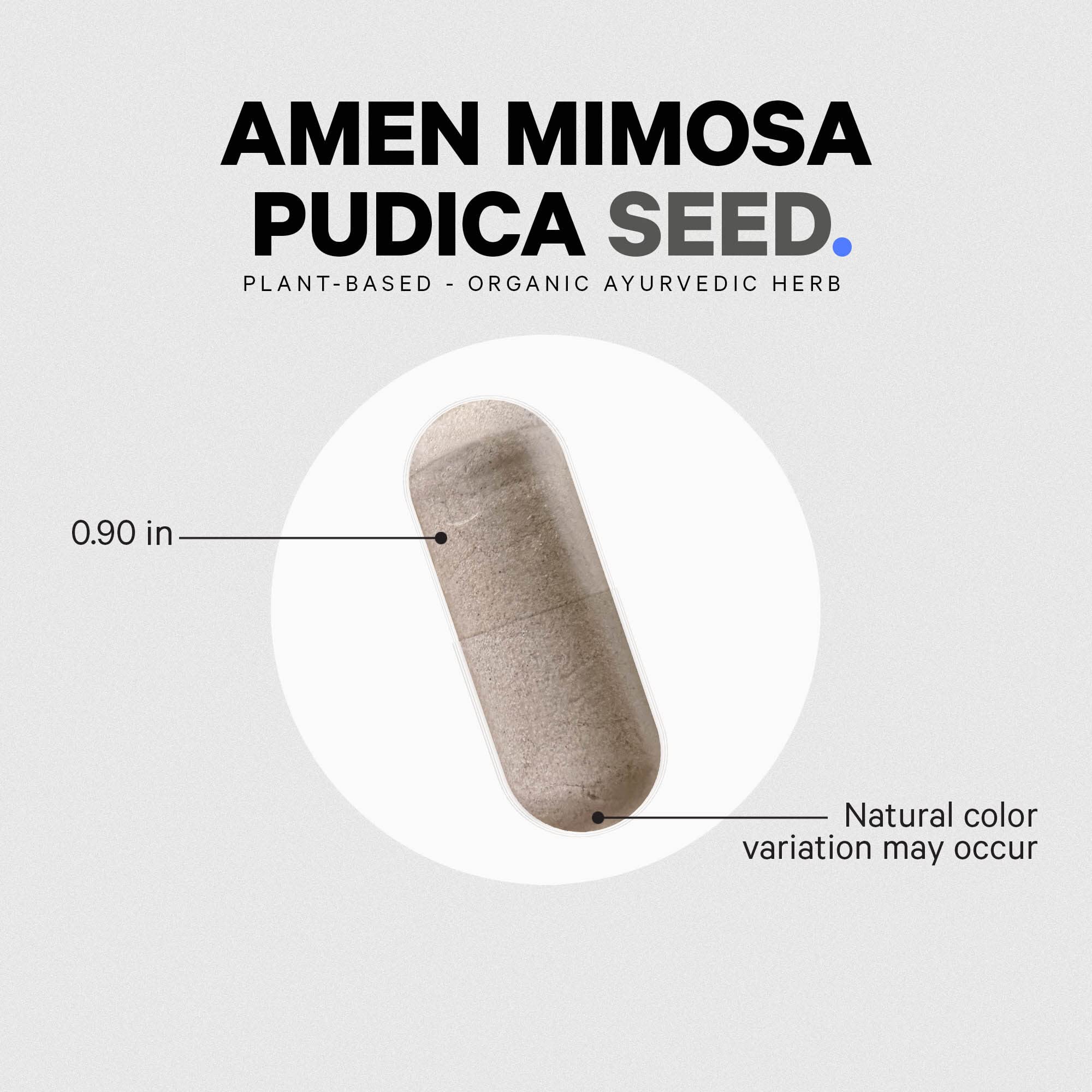 Amen Mimosa Pudica Seed supplement capsules on a green leaf
