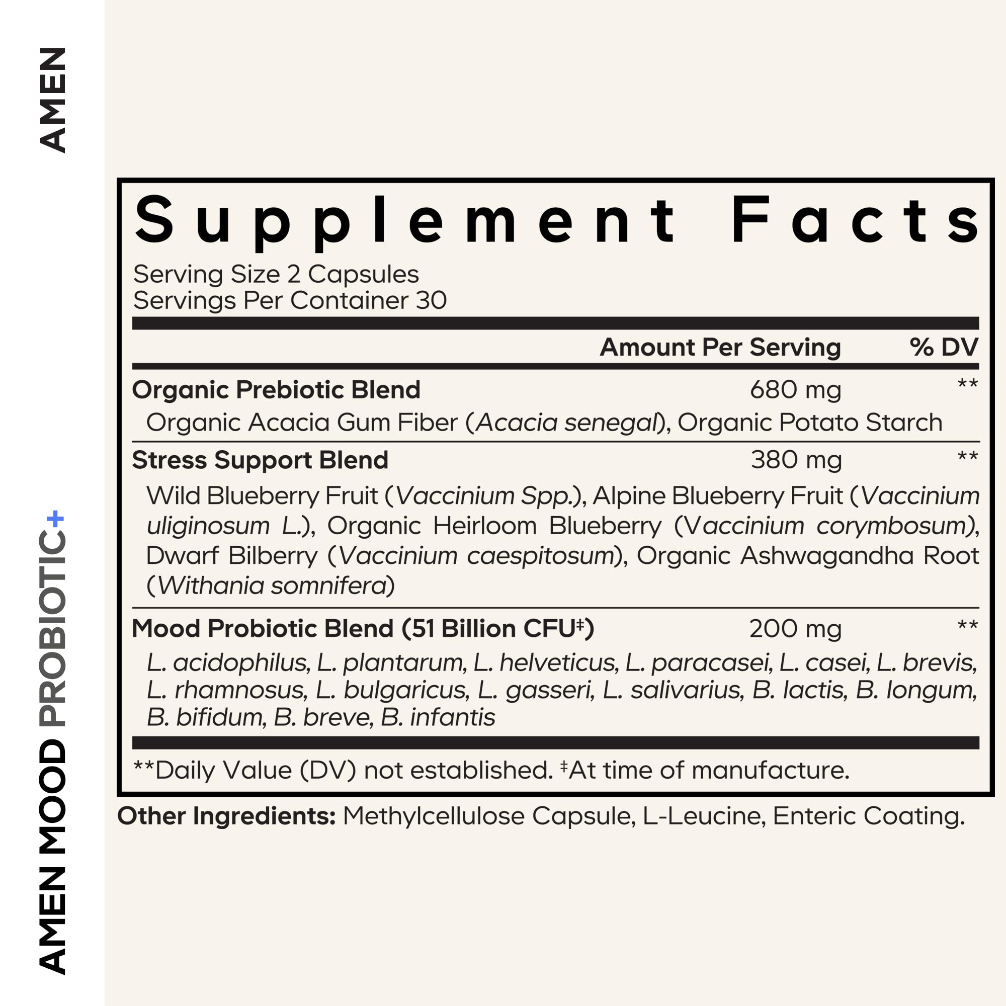 Amen Mood Probiotic Supplement 60 capsules packaging