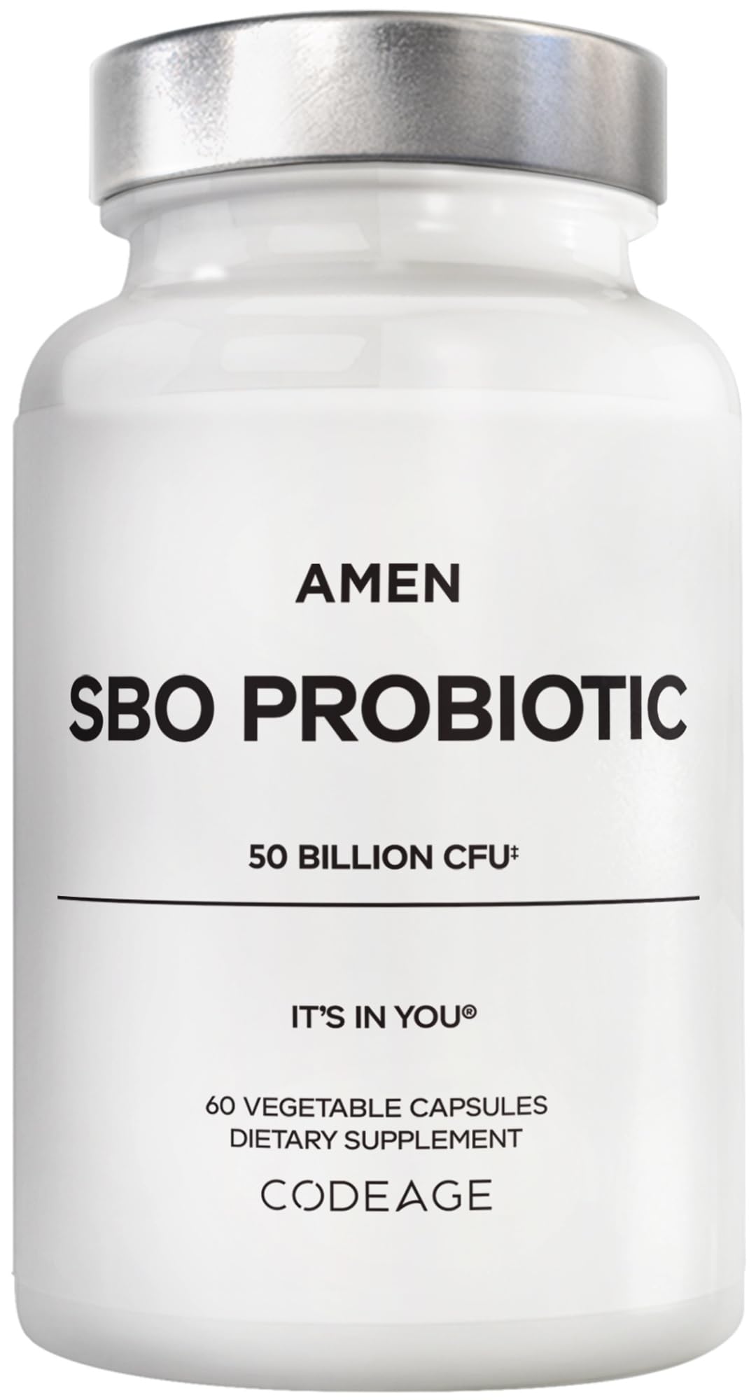 Amen SBO Probiotic Capsules front view with label