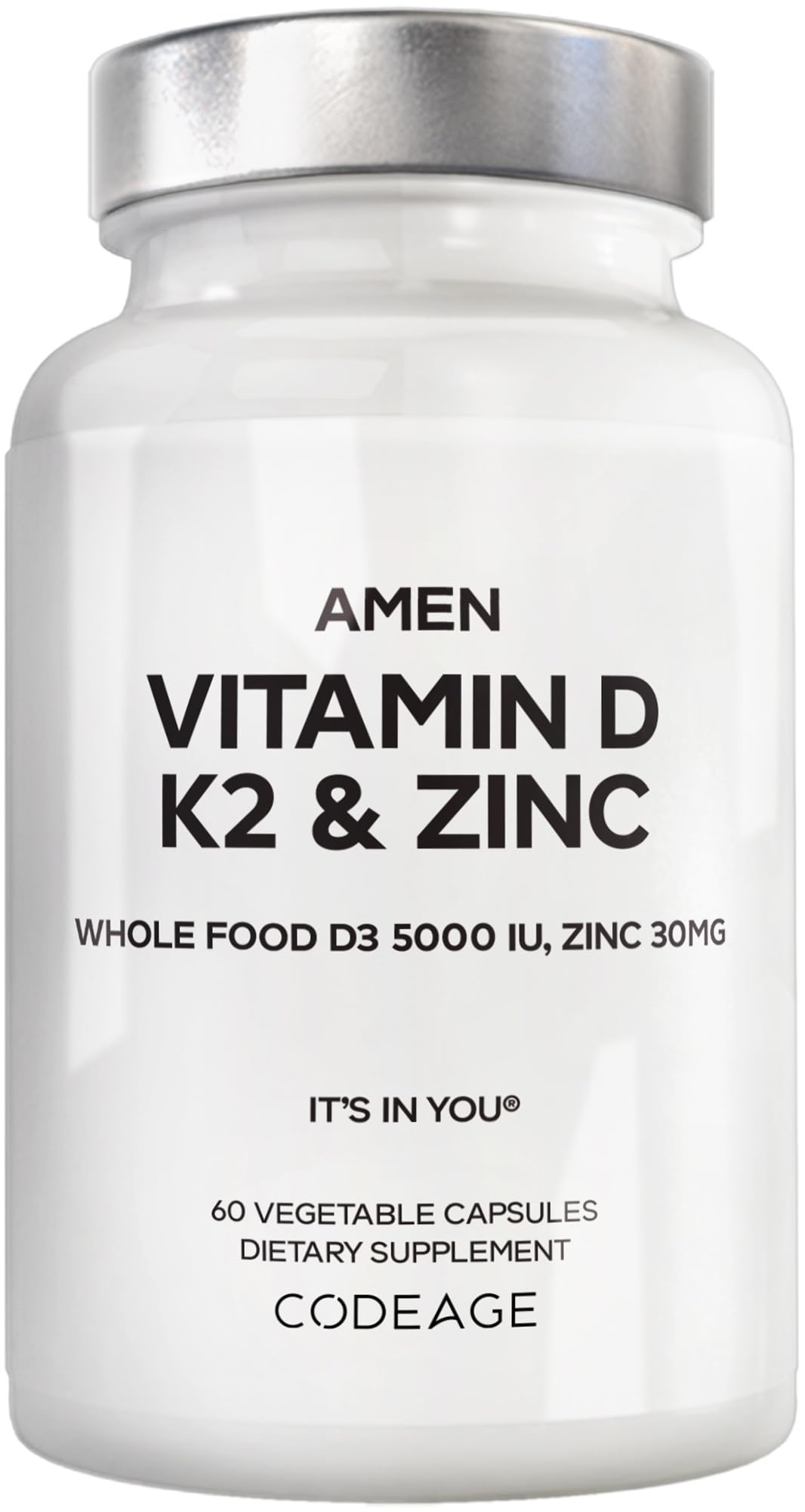 Amen Vegan Vitamin D3 K2 Zinc Capsules front view