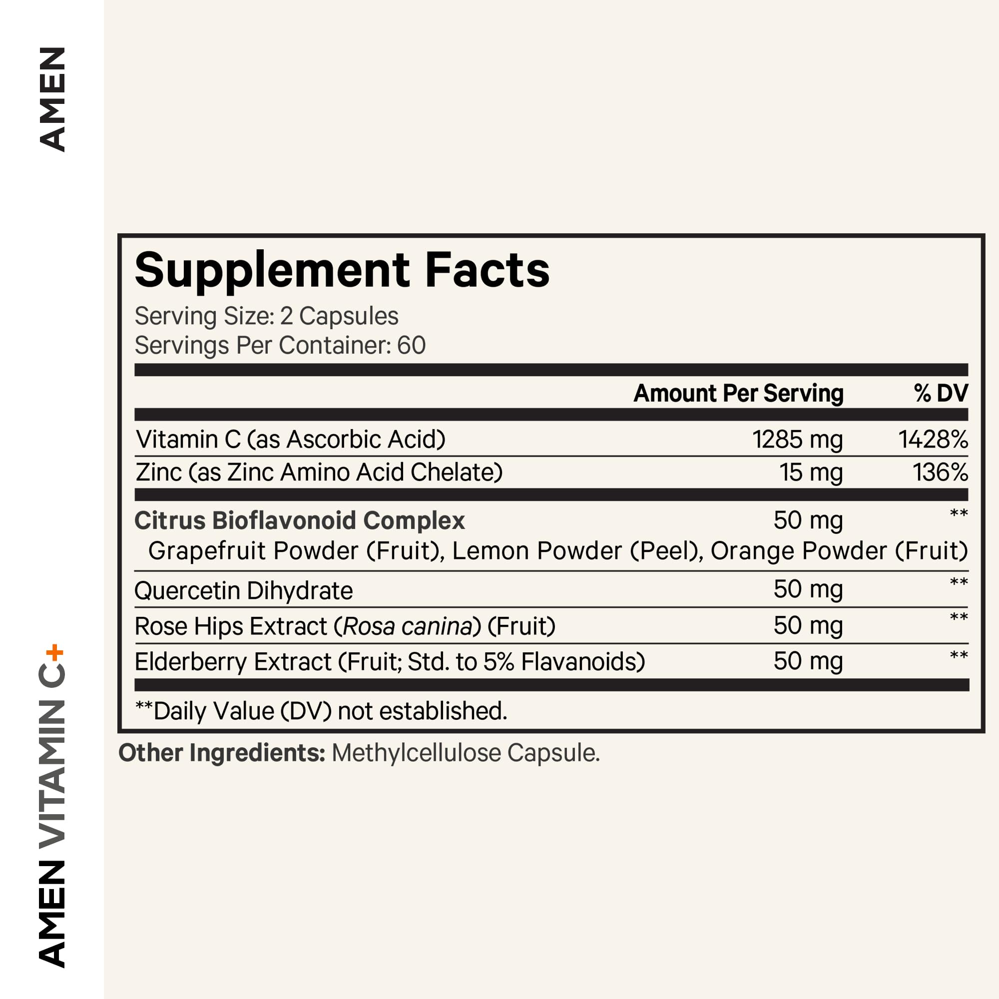 Amen Vitamin C + 1285mg with Zinc 60 Capsules side view