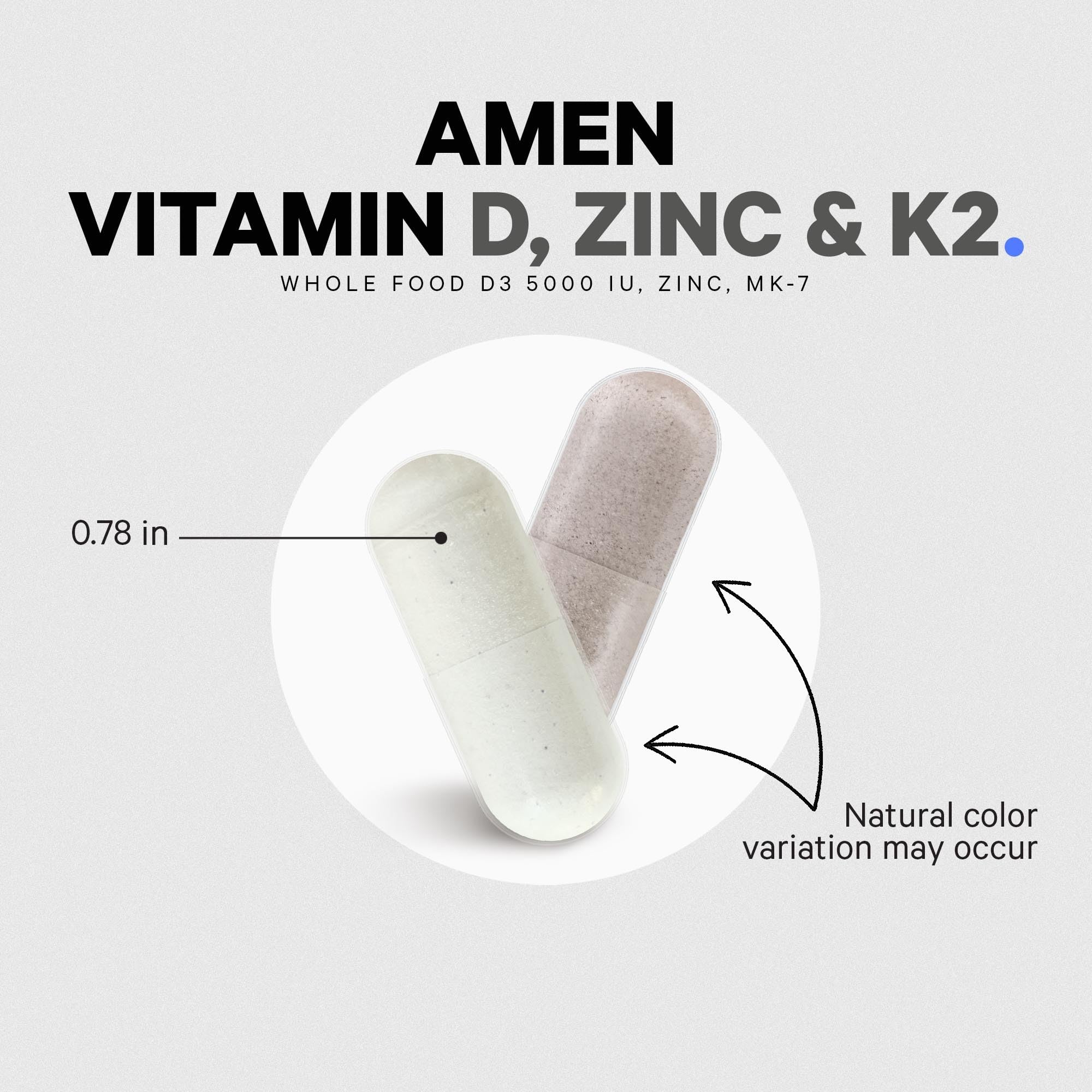 Amen Vitamin D3 K2 Zinc Capsules with a measuring spoon