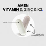 Amen Vitamin D3 K2 Zinc Capsules with a measuring spoon