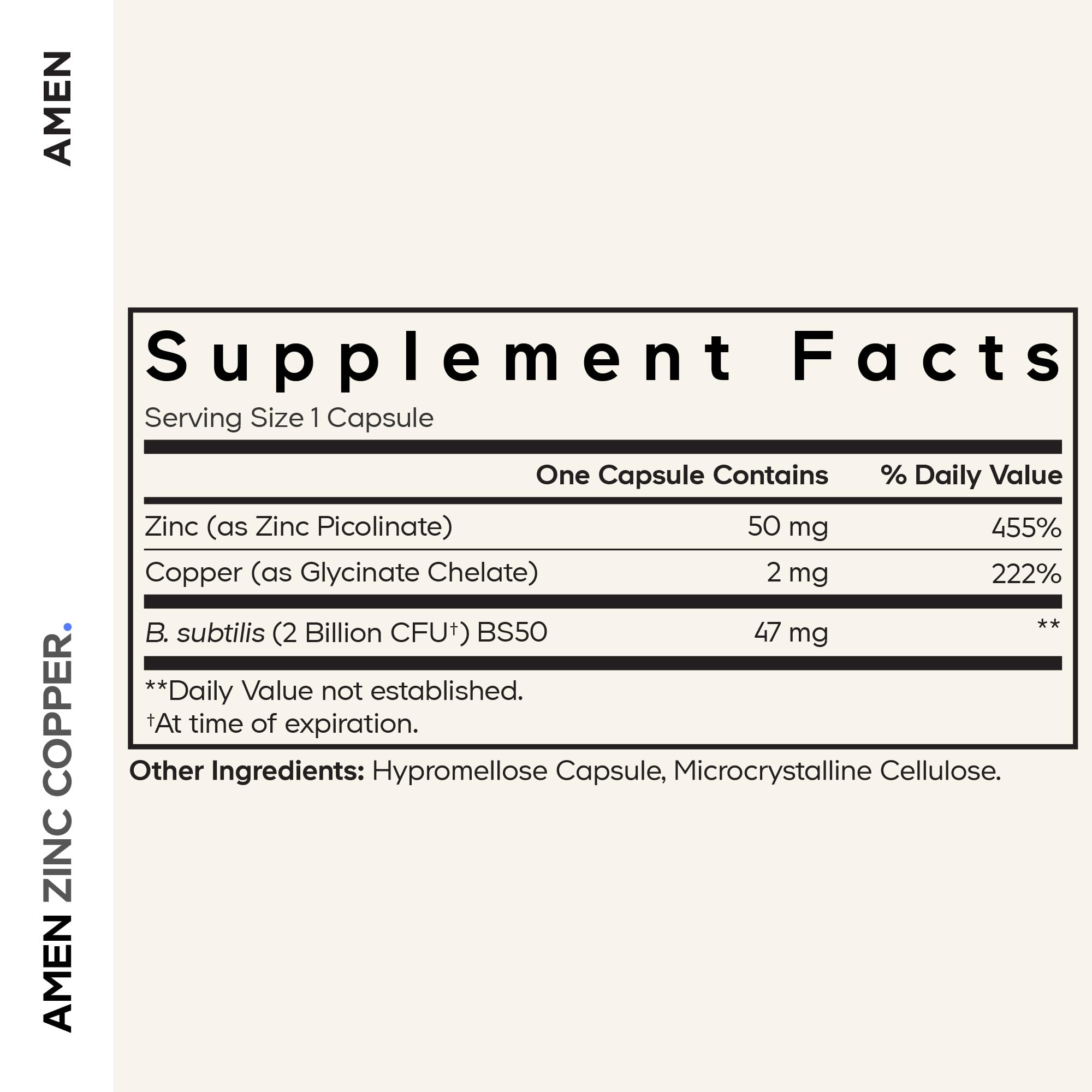 Amen Zinc & Copper Supplement bottle side view