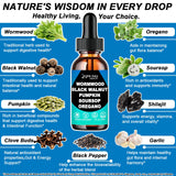 AMENQ hHEALTH Black Walnut Wormwood Clove Liquid Supplement bottle with cap