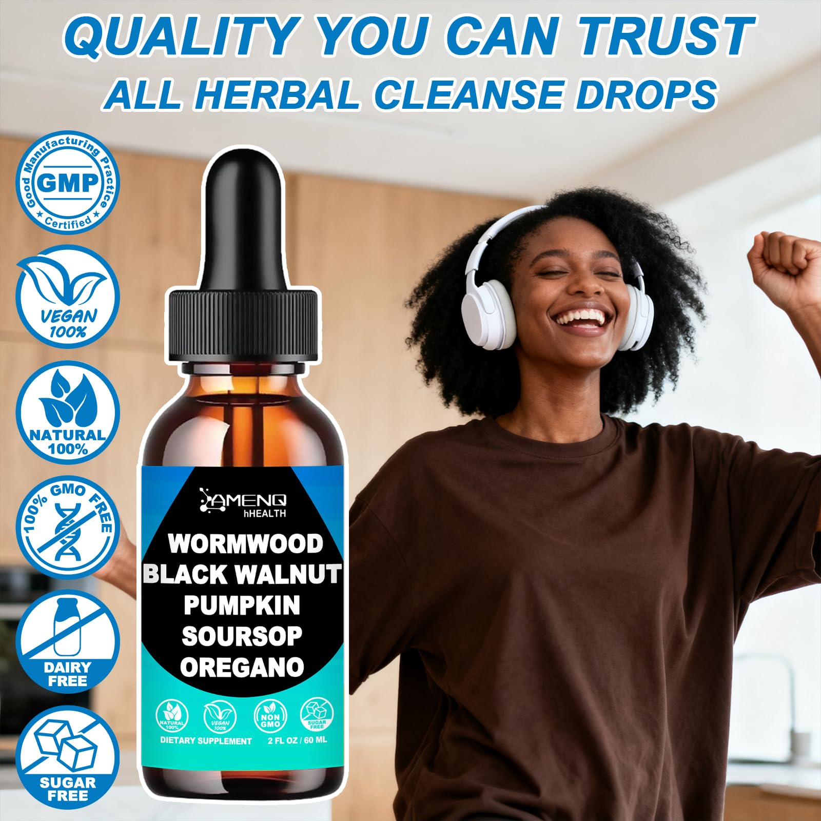 AMENQ hHEALTH Black Walnut Wormwood Clove Liquid Supplement packaging details