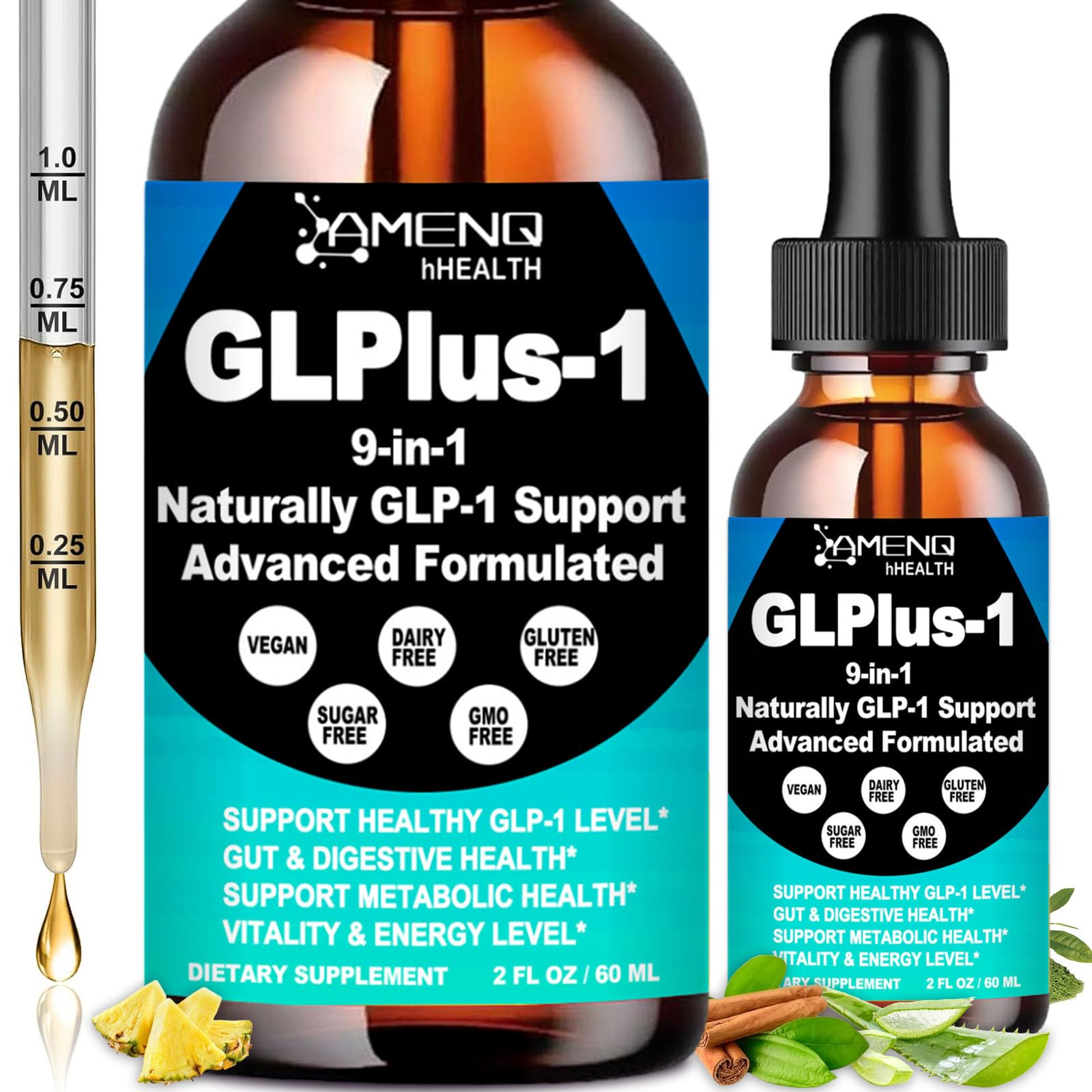 AMENQ hHEALTH GLP-1 Support Supplement front view with lemon flavour