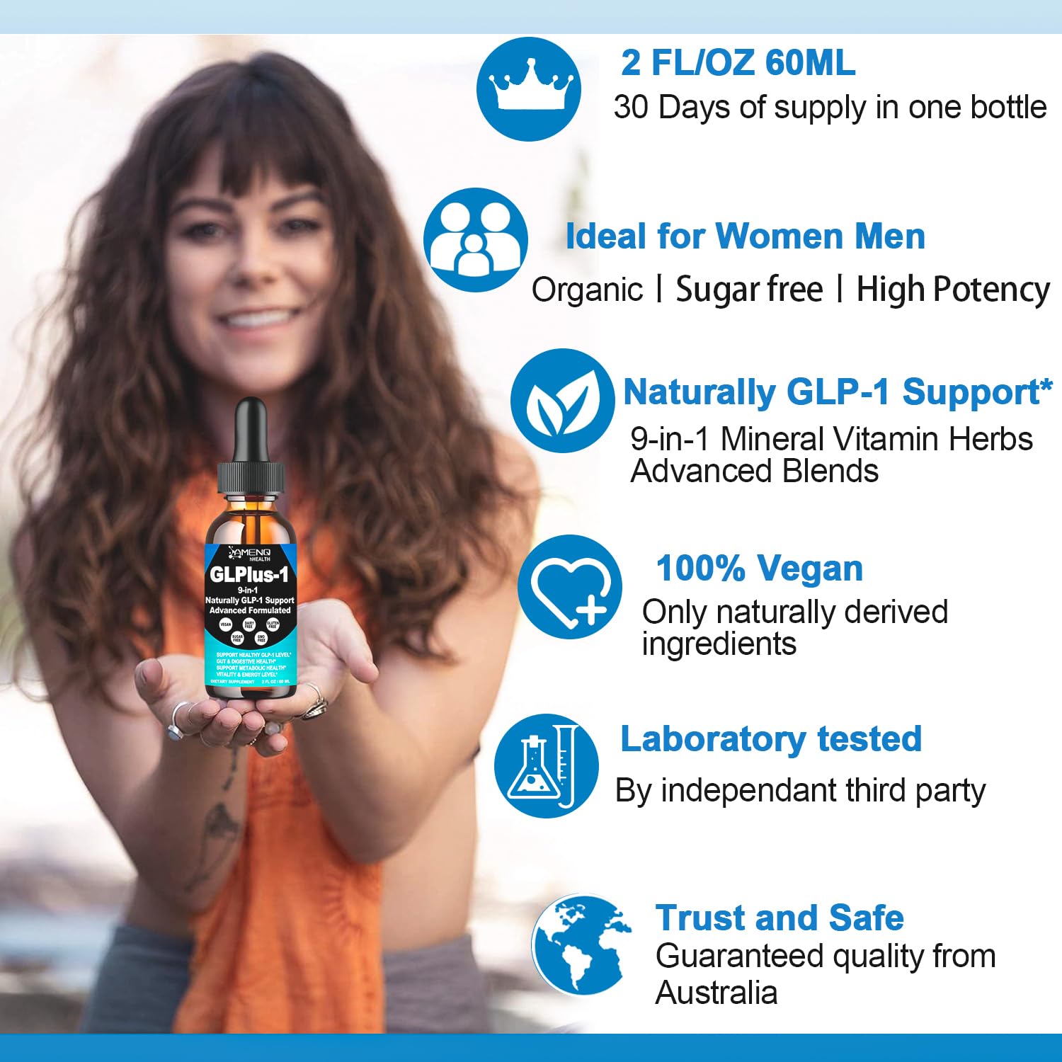 AMENQ hHEALTH GLP-1 Support Supplement packaging with nutritional information