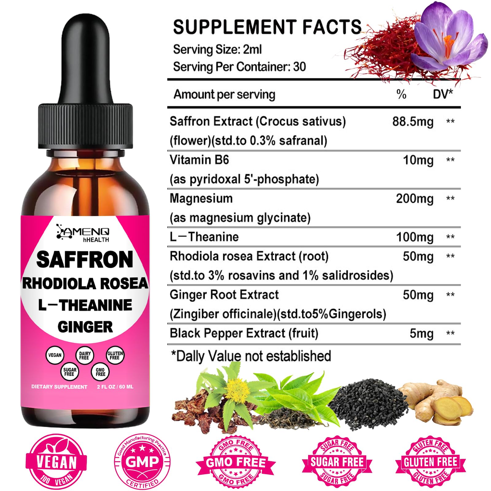 AMENQ hHEALTH High Potency Saffron Extract Liquid side view