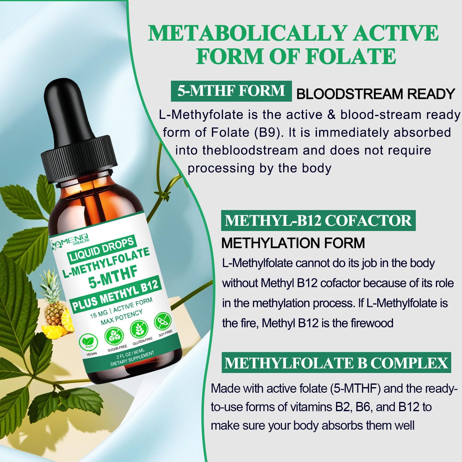 AMENQ hHEALTH L-Methylfolate 5-MTHF Plus Methyl B12 Drops 60ml ingredients list