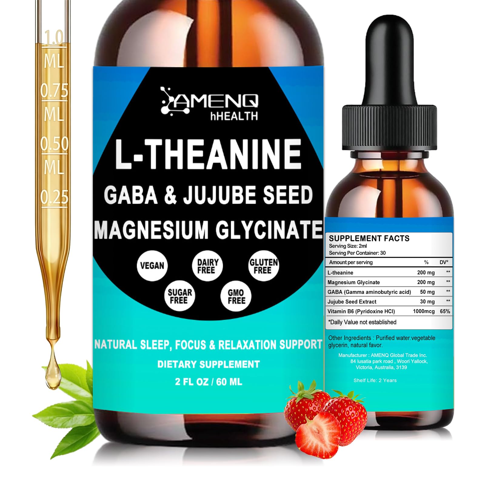 AMENQ hHEALTH L-Theanine Liquid Drops bottle front view