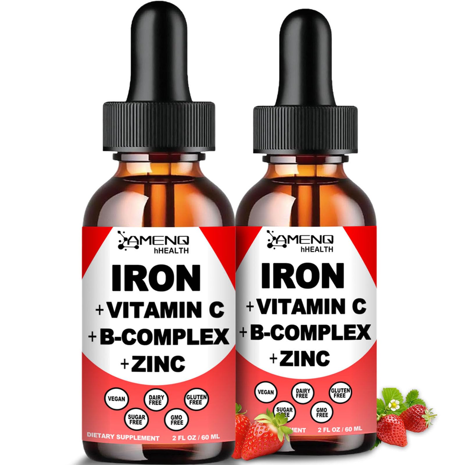 AMENQ hHEALTH Liquid Iron Drops front view with packaging