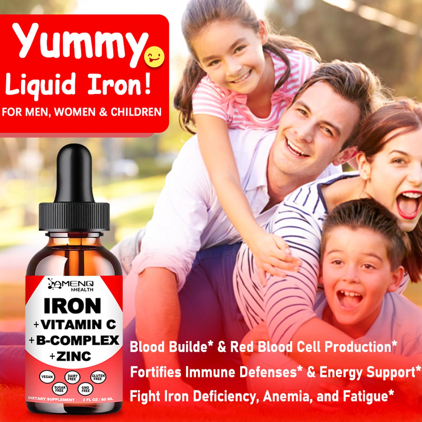 AMENQ hHEALTH Liquid Iron Drops in a glass with a spoon