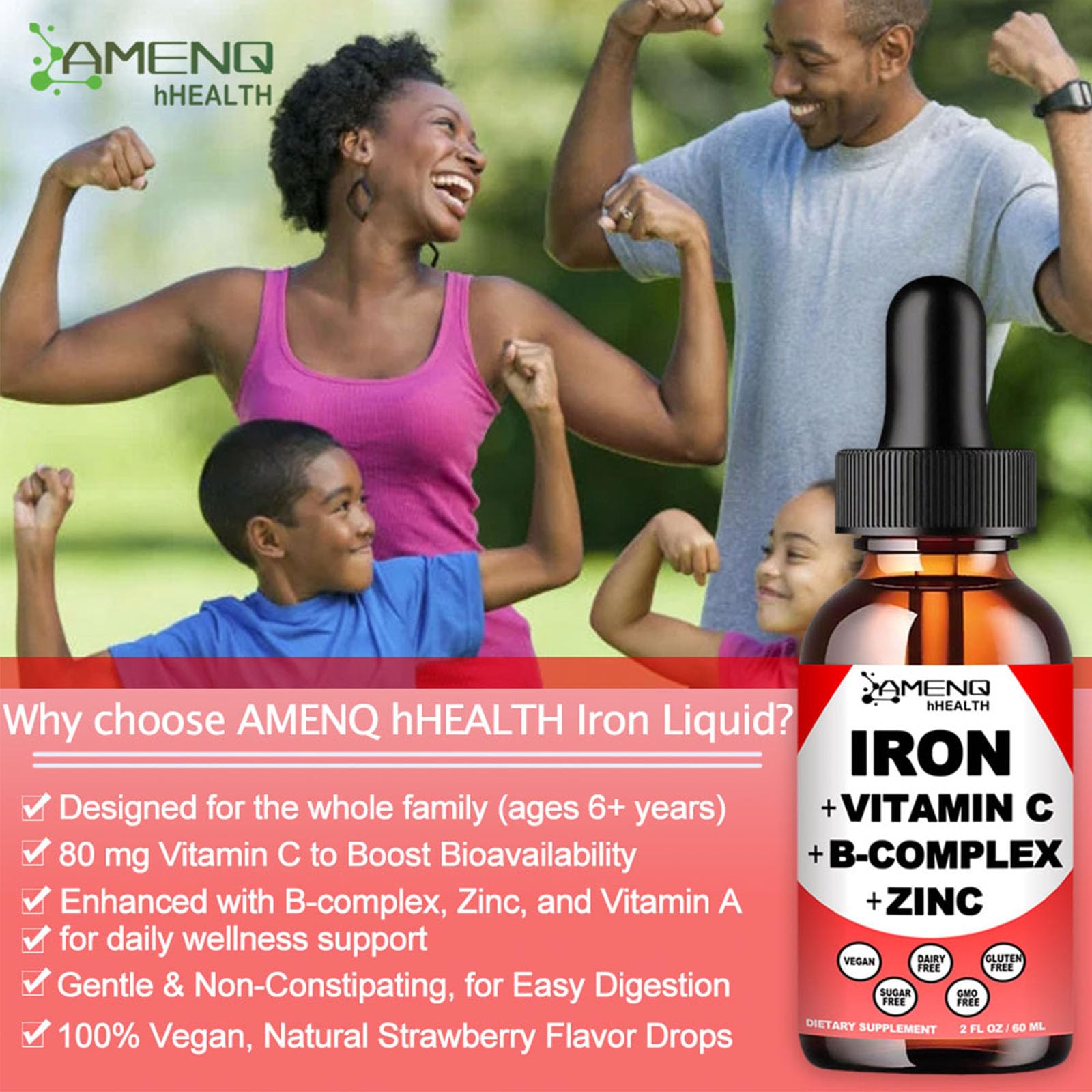 AMENQ hHEALTH Liquid Iron Drops strawberry flavour