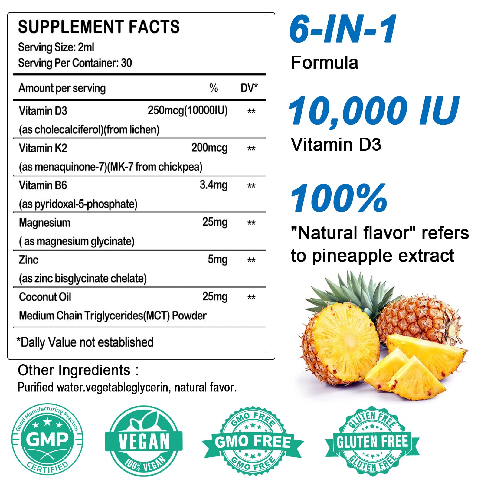 AMENQ hHEALTH Liquid Vitamin D3 K2 Supplement bottle side view