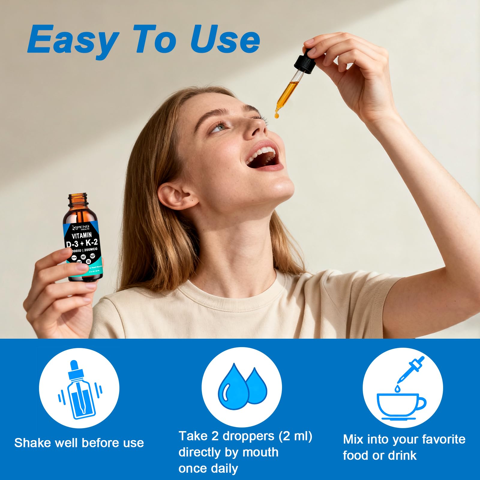 AMENQ hHEALTH Liquid Vitamin D3 K2 Supplement with fresh pineapple