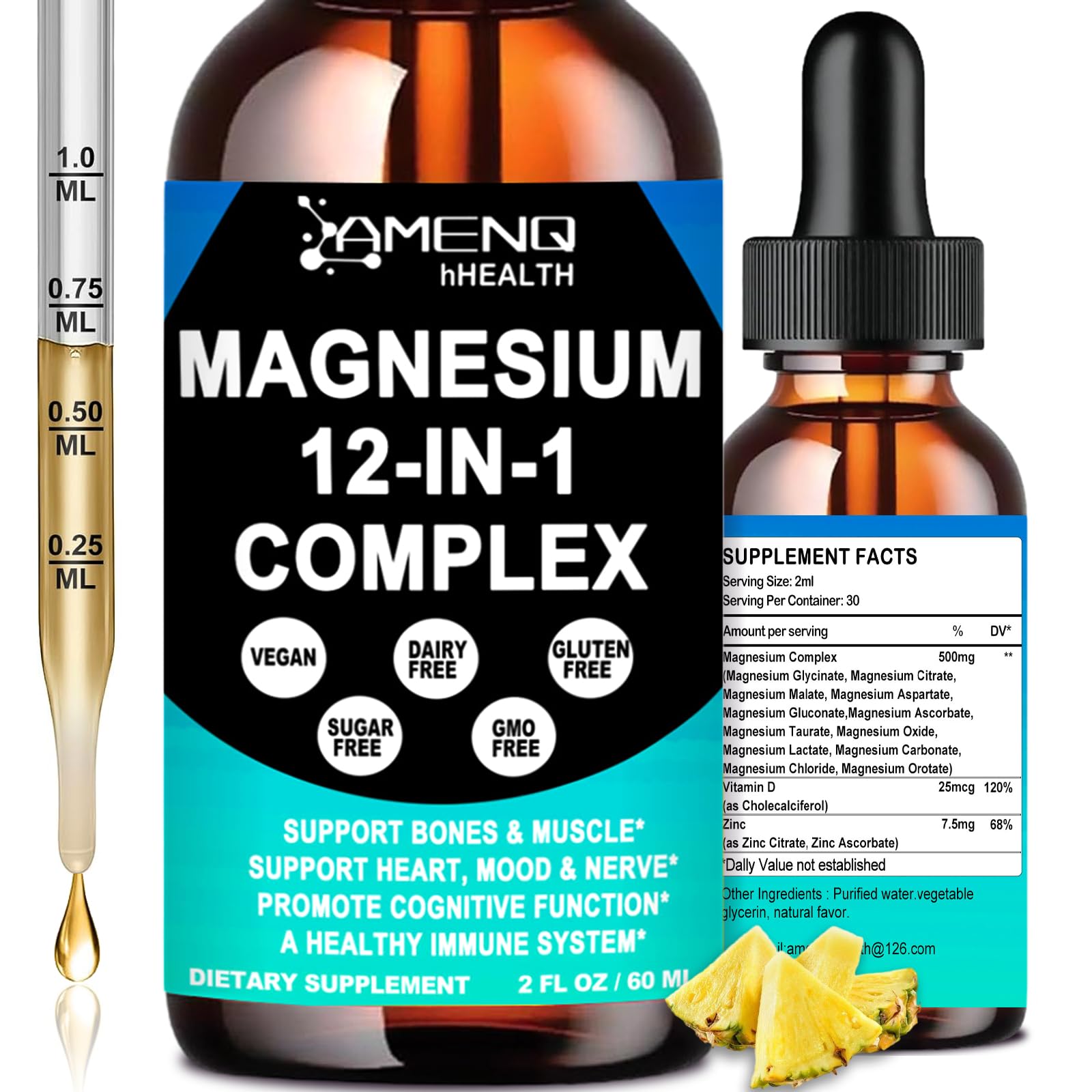 AMENQ hHEALTH Magnesium 12-in-1 Complex Liquid Drops front view