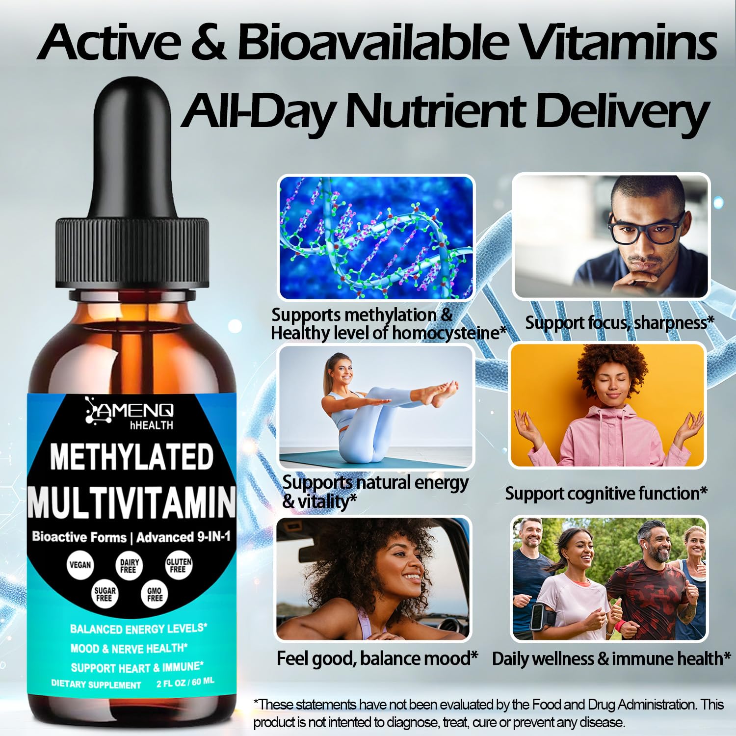 AMENQ hHEALTH Methylated Multivitamin Liquid Drops bottle with dropper