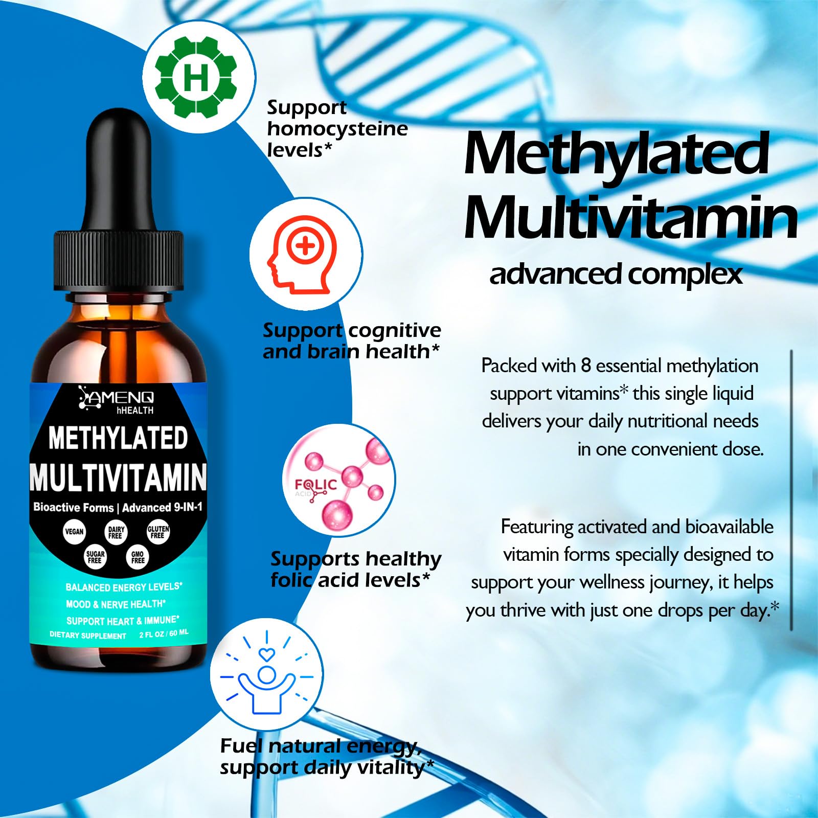 AMENQ hHEALTH Methylated Multivitamin Liquid Drops label close-up