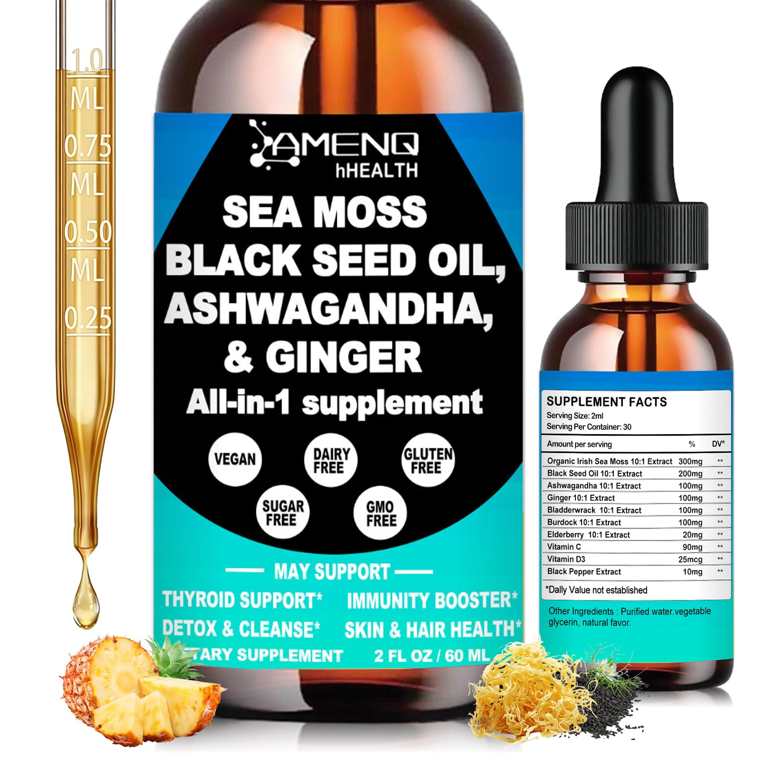 AMENQ hHEALTH Sea Moss Drops 132g front view